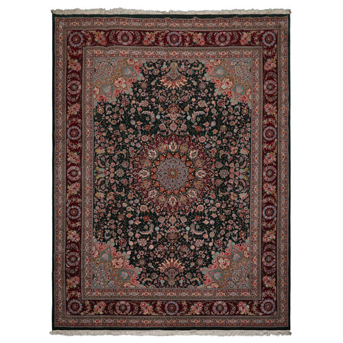 9x12 Emerald, Burgundy, Aqua Color Hand Knotted Sino Persian Wool & Silk Traditional Oriental Rug