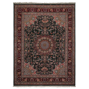 9x12 Emerald, Burgundy, Aqua Color Hand Knotted Sino Persian Wool & Silk Traditional Oriental Rug