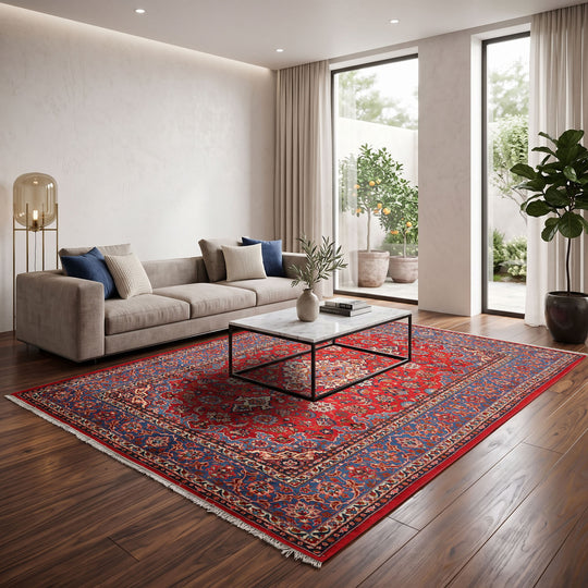 7'2''x10'4'' Hand Knotted Wool Red Isfahan Traditional Rug