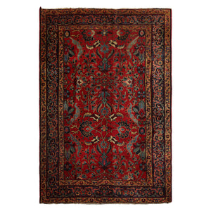 6x9 Red, navy, Beige Color Hand Knotted Tabriz Old Wool Traditional Oriental Rug