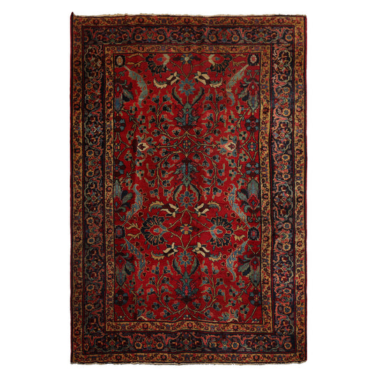 6'2''x9'2'' Hand Knotted Wool Red Tabriz Old Traditional Rug