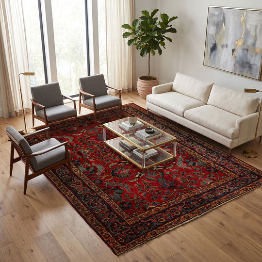 6'2''x9'2'' Hand Knotted Wool Red Tabriz Old Traditional Rug