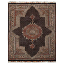 8x11 Midnight Blue, Ivory, Rose Color Hand Knotted Tabriz Wool Traditional Oriental Rug