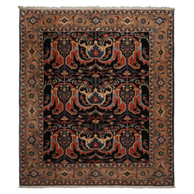 8x9 Charcoal, Coral, Peach Color Hand Knotted Heriz Wool Traditional Oriental Rug