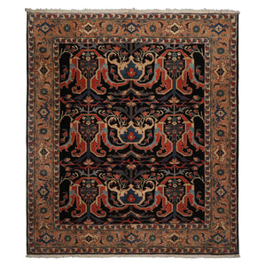 8x9 Charcoal, Coral, Peach Color Hand Knotted Heriz Wool Traditional Oriental Rug