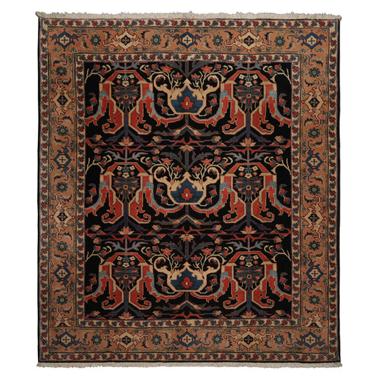 8'5''x9'1'' Hand Knotted Wool Charcoal Heriz Traditional Rug