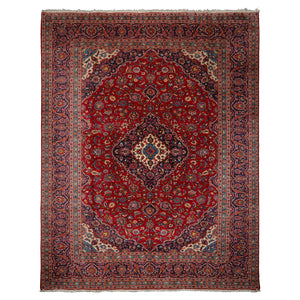 10x13 Red, Navy, Ivory Color Hand Knotted Heriz Wool Traditional Oriental Rug