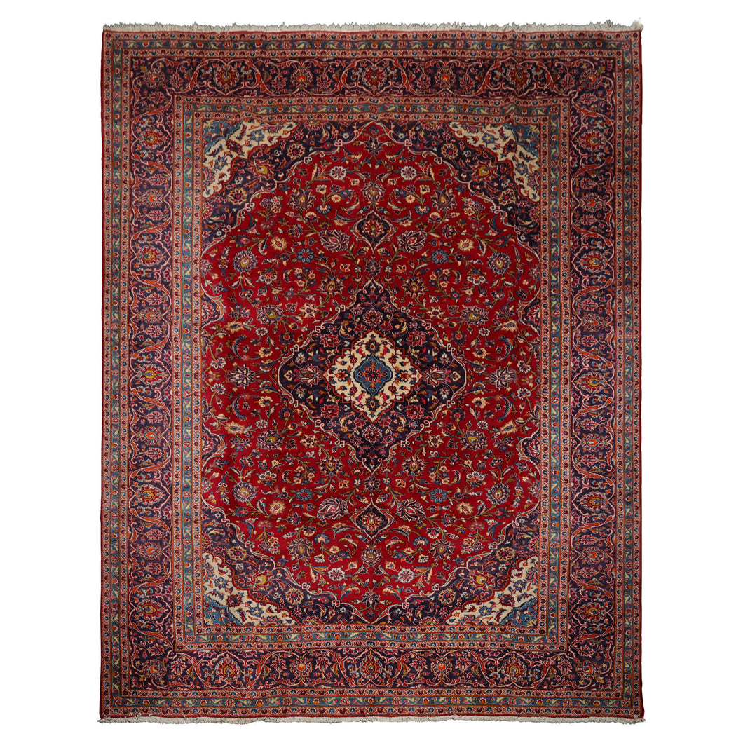 10x13 Red, Navy, Ivory Color Hand Knotted Heriz Wool Traditional Oriental Rug