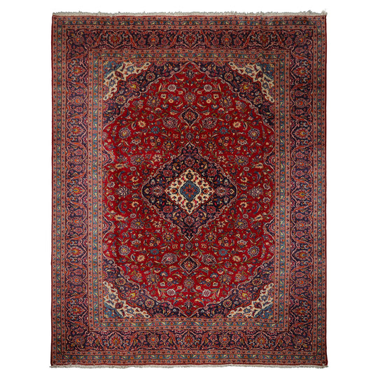 9'9''x13 Hand Knotted Wool Red Kashan Traditional Rug