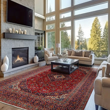 9'9''x13 Hand Knotted Wool Red Kashan Traditional Rug