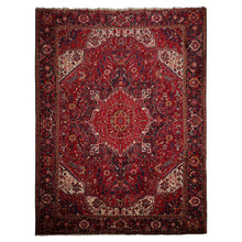10'2''x13'6'' Hand Knotted Wool Red Heriz Traditional Plush Pile Rug
