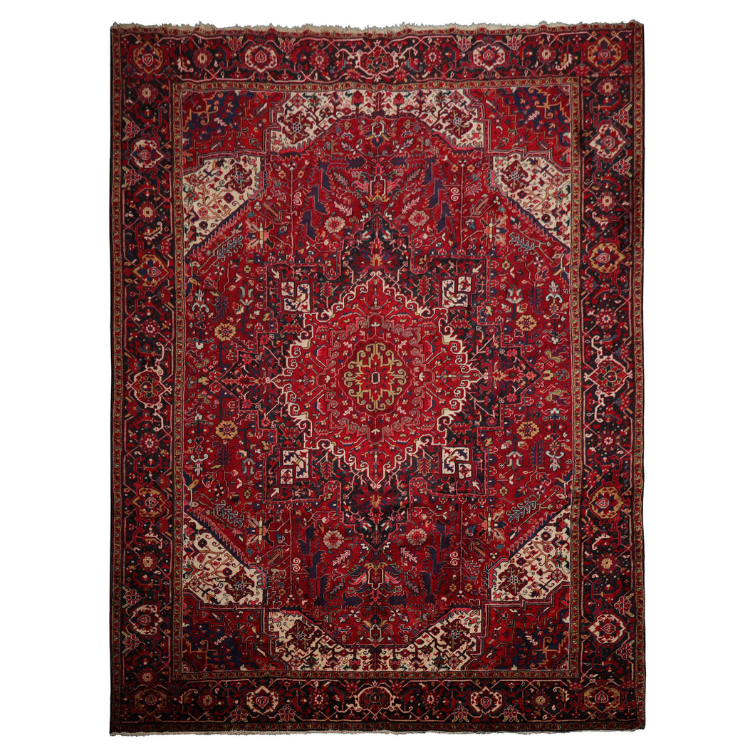 10'2''x13'6'' Hand Knotted Wool Red Heriz Traditional Plush Pile Rug