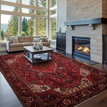 10'2''x13'6'' Hand Knotted Wool Red Heriz Traditional Plush Pile Rug