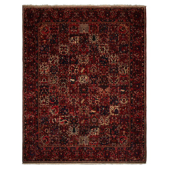 10'8''x13'8'' Hand Knotted Wool Red Bakhtiari Traditional Rug