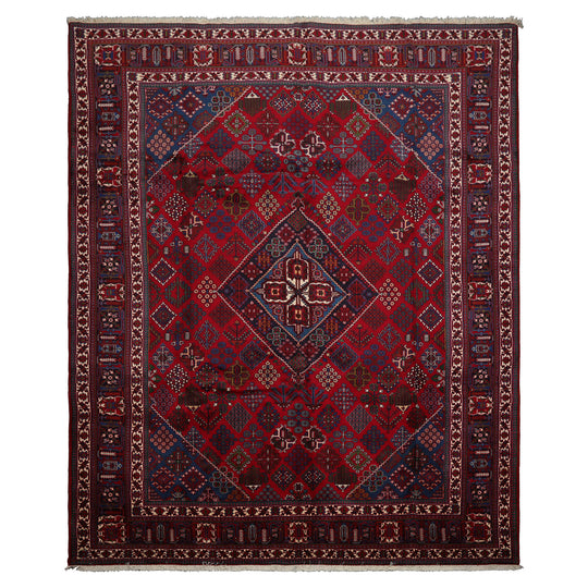 8'8''x12'6'' Hand Knotted Wool Red Heriz Traditional Rug