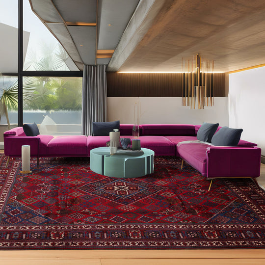 8'8''x12'6'' Hand Knotted Wool Red Heriz Traditional Rug