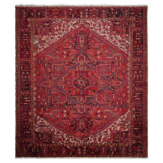 10'4''x12'1'' Hand Knotted Wool Red Heriz Traditional Rug