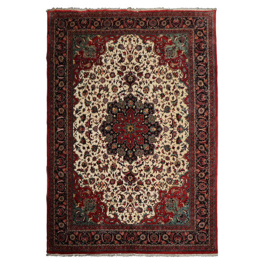 8'7''x12'4'' Hand Knotted Wool Ivory Bidjar Traditional 350 KPSI Plush Pile Rug