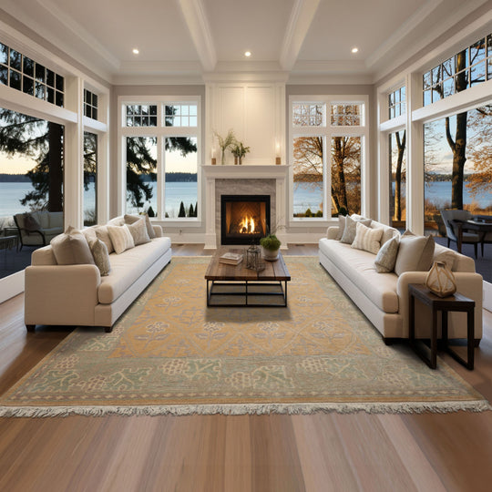 8x10 Hand Knotted Wool Tan Tibetan Arts & Crafts Plush Pile Tufenkian Swiss Wash Rug