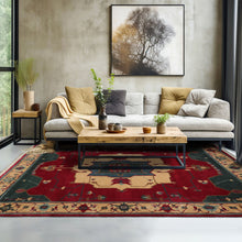 9x12 Ruby, Red, Ivory Color Hand Knotted Tibetan Wool Arts & Crafts Oriental Rug
