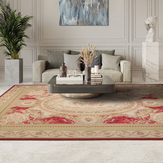 9x12 Hand Woven Wool Crimson French Aubusson Flatweave Traditional European Classic Design Rug