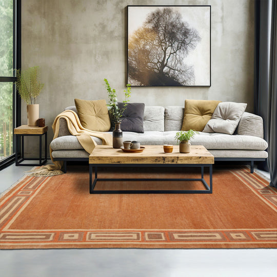 8'3''x11'6'' Hand Knotted Wool Peach Tibetan Modern & Contemporary Plush Pile Mikhaelian Kohlberg Swiss Wash Rug