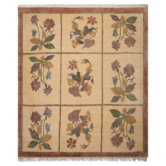 8'1''x9'8'' Hand Knotted Wool Ivory Tibetan Transitional Plush Pile Mikhaelian Kohlberg Swiss Wash silky sheen Rug