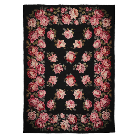 9x12'6'' Hand Woven Wool Black French Aubusson Needlepoint Traditional Asmara European Classic Design Rug