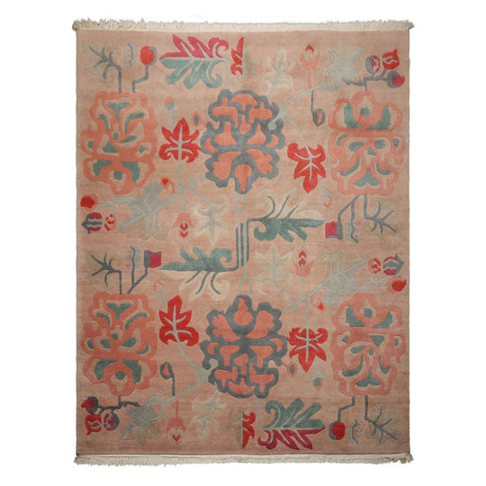 8'10''x11'5'' Hand Knotted Wool Beige Tibetan Art Deco Plush Pile Mikhaelian Kohlberg Rug