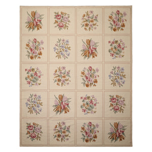 8x10 Ivory, Tan, Green Color Hand Woven French Aubusson Needlepoint  Wool Traditional Oriental Rug