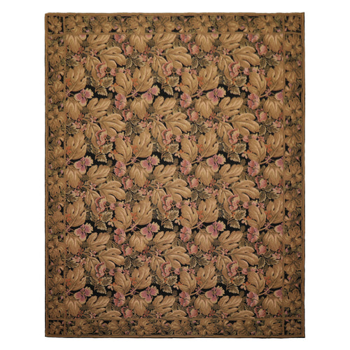 8x10 Black, Brown, Green Color Hand Woven French Aubusson Needlepoint  Wool Traditional Oriental Rug
