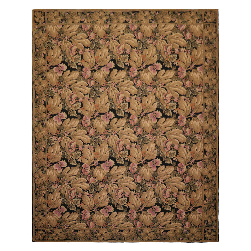 8x10 Black, Brown, Green Color Hand Woven French Aubusson Needlepoint  Wool Traditional Oriental Rug