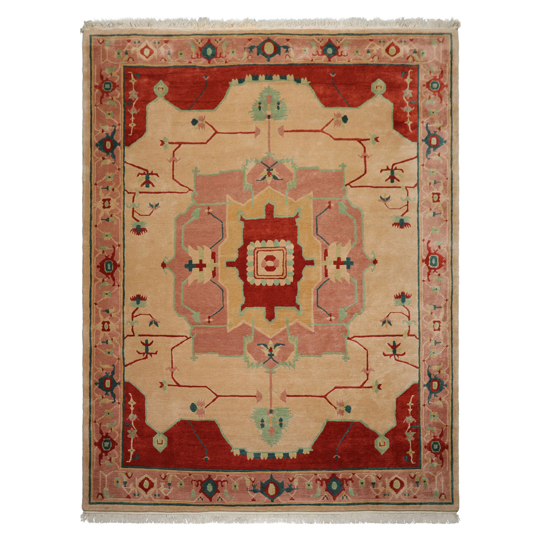9x12 Ivory, Rose, Burnt Orange Color Hand Knotted Tibetan Wool Arts & Crafts  Oriental Rug