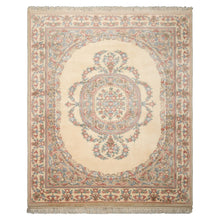 8x10 Ivory, Tan, Rose Color Hand Knotted French Aubusson Savonnerie Wool Traditional  Oriental Rug