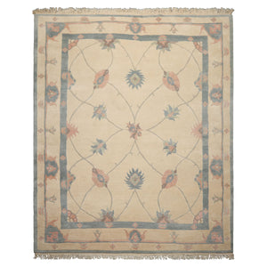 8x10 Ivory, Blue, Rose Color Hand Knotted Tibetan Wool Arts & Crafts  Oriental Rug