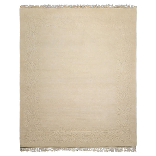 8x10 Hand Knotted Wool Ivory French Aubusson Savonnerie Traditional Plush Pile Silky Sheen Velvety Soft Pile Pande Cameron Sculpted embossed look Rug