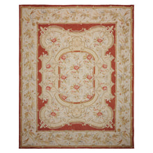 8x10 Ivory, Gold, Orange Color Hand Woven Aubusson Needlepoint  Wool & Silk Traditional Oriental Rug