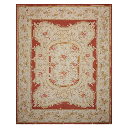 8x10'2'' Hand Woven Wool & Silk Ivory Aubusson Needlepoint Traditional Rare Asmara French European Floral Rug