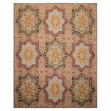 8x10 Sage, Gold, Pink Color Hand Woven Aubusson Needlepoint  Wool Traditional Oriental Rug