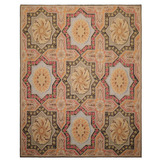 7'7''x9'8'' Hand Woven Wool Sage Aubusson Needlepoint Traditional Asmara French European Floral Rug