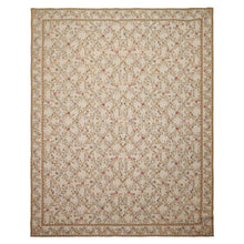 8x10 Ivory, Gold, Green Color Hand Woven Aubusson Needlepoint  Wool Traditional Oriental Rug