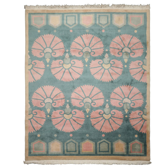 8x10 Hand Knotted Wool Turquoise Tibetan Transitional Botanical Rug