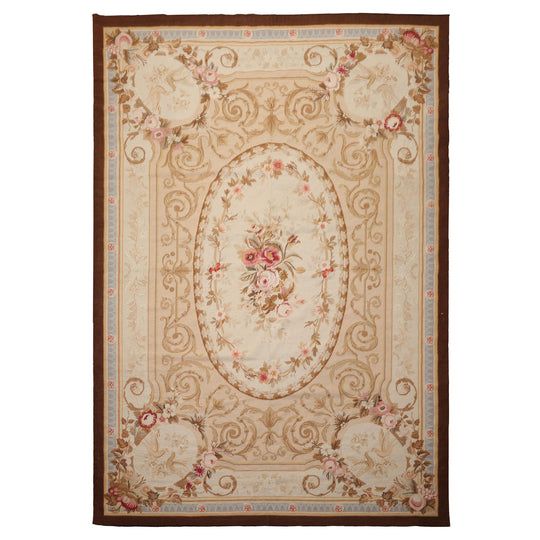 7x9'11'' Hand Woven Wool Ivory Aubusson Needlepoint Traditional Floral Rug