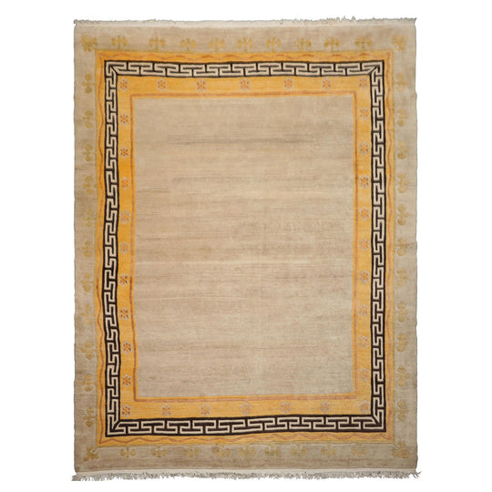 8'3''x11 Hand Knotted Wool Oatmeal Tibetan Traditional Bordered Rug