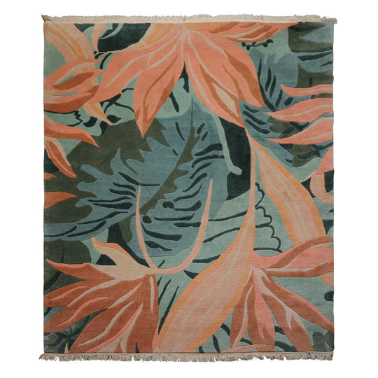 7'11''x9'4'' Hand Knotted Wool Turquoise Tibetan Contemporary Tropical Rug