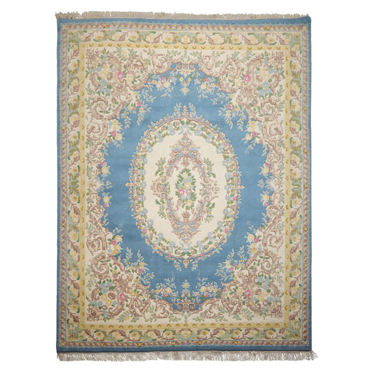 9'1''x12'2'' Hand Knotted New Zealand Wool Blue French Aubusson Savonnerie Traditional Botanical Plush Pile Rug