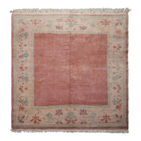 8'3''x8'4'' Square Hand Knotted Wool Rose Tibetan Contemporary Bordered Rug