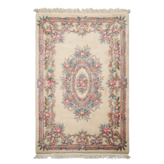Capel 5'3''x8'6'' Hand Knotted Wool Ivory French Aubusson Savonnerie Traditional Plush Pile Mothproof Silky Sheen Velvety Soft Pile Sculpted embossed Rug