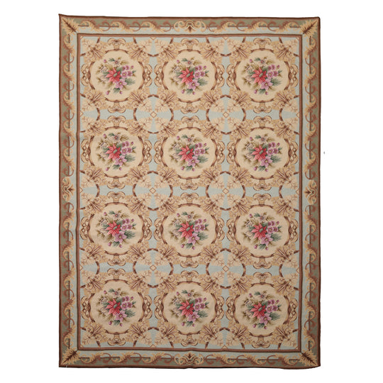 6'2''x8'2'' Hand Woven Wool Aqua Aubusson Needlepoint Traditional Rug
