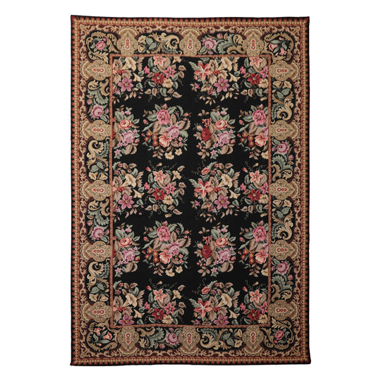 6x9 Hand Woven Wool Black Aubusson Needlepoint Traditional Rug